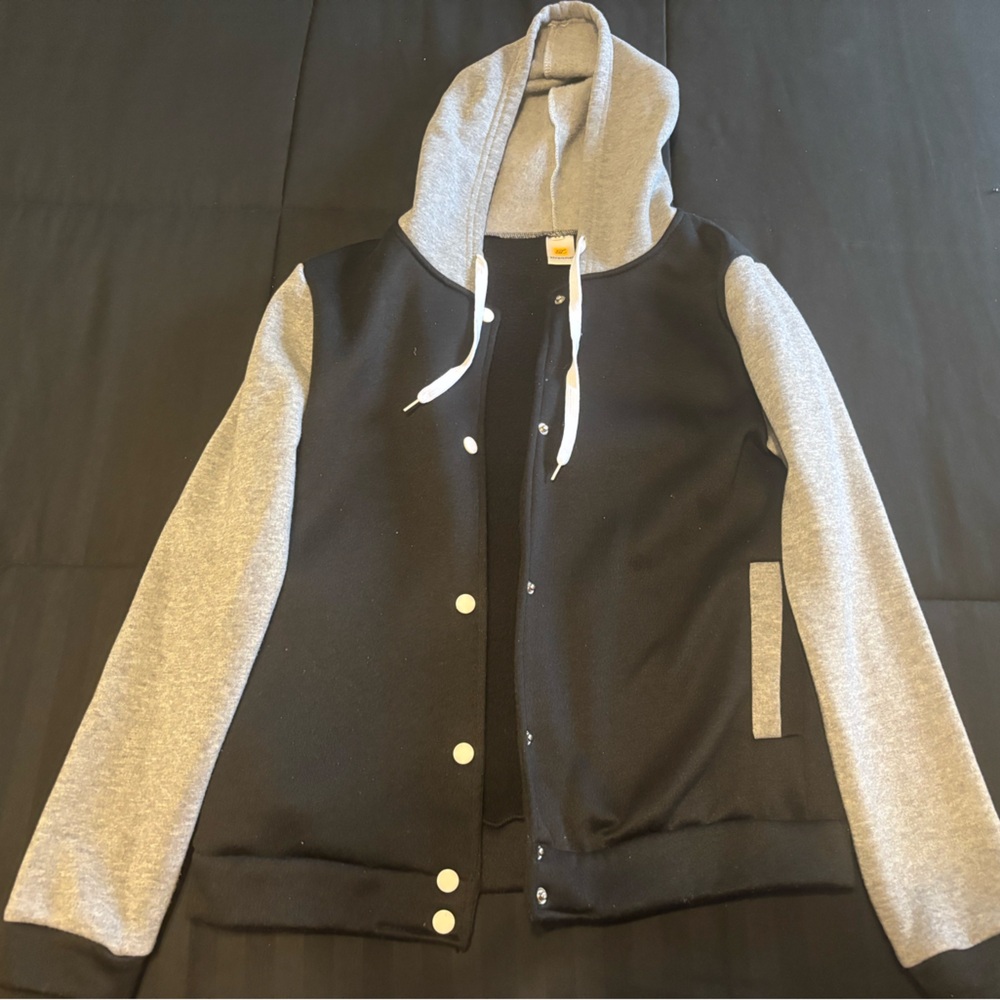 Button-Up, Black/Heather Gray Drawstring Hoodie